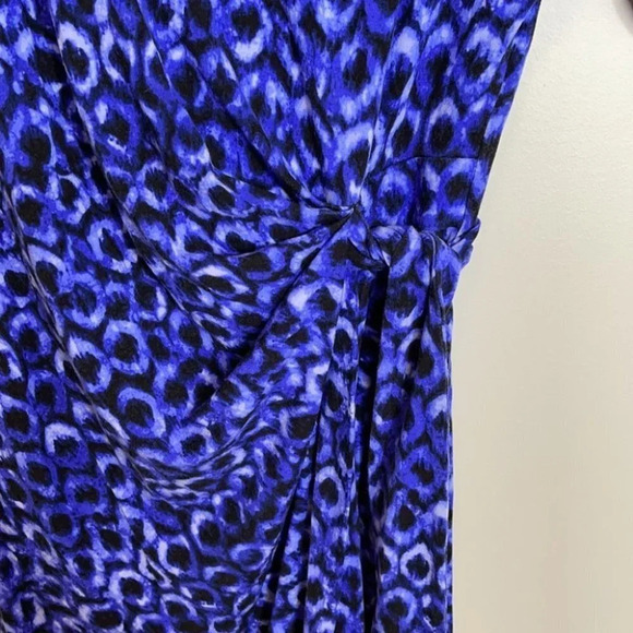 ANN TAYLOR Ruched Tied Waist Dress Blue Print Draped Dolman Sleeve Size M - Picture 5 of 11